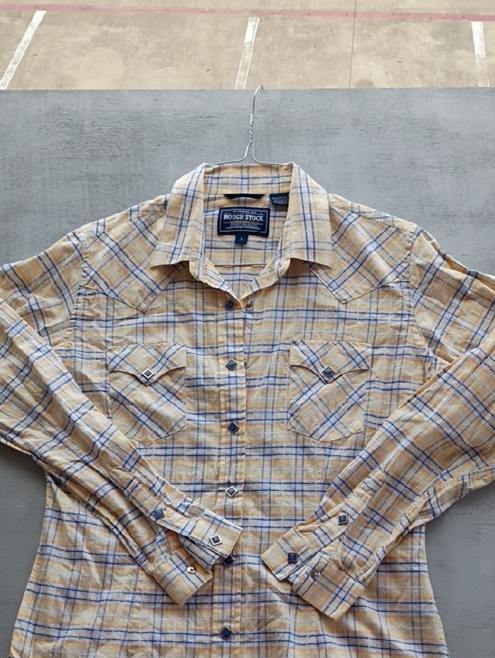 Rough Stock Panhandle Slim Plaid Button-Up Shirt - Yellow & Blue